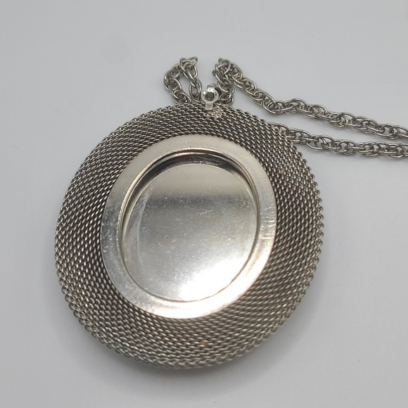 Vintage‎ Cameo Necklace Black Mesh Silver Tone 22" - Picture 3 of 8
